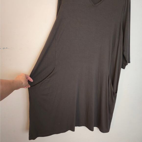 Eileen Fisher V-Neck A-Line Dress Size XL Gray Elevated Casual Jersey Shift - Picture 5 of 12
